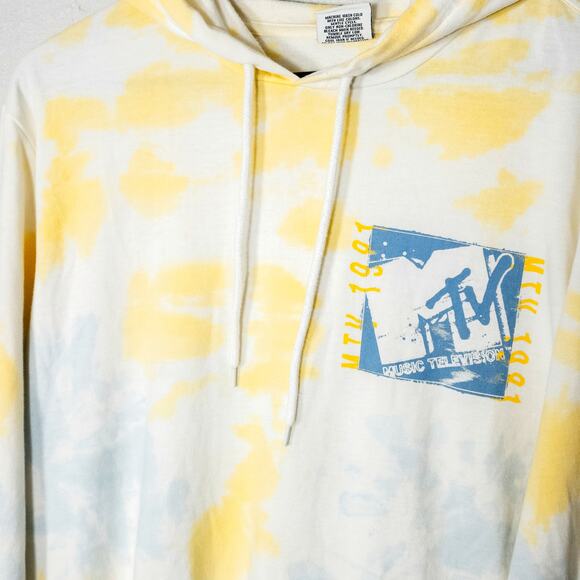 MTV Graphic Hoodie Yellow Blue Tie Dye Size L Retro 80s - Picture 4 of 8